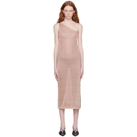 Third Form Heavy Metal Knit Slip Dress in Rose Gold 2 Womens Midi Semi Sheer - Picture 15 of 16